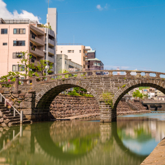 Meganebashi or Spectacles Bridge in Nagasaki, Japan.
