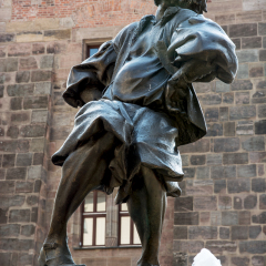 Marriage Carousel Fountain (Das Ehekarussell) in the center of Nuremberg, Bavaria, Germany. Standing man.