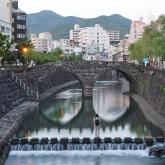Cityscape at Megane Spectacles Bridge in Nagasaki Japan