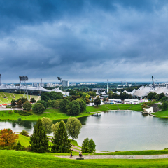 Olympic park in rainy weather, Munich, Germany