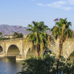 London Bridge in Lake Havasu, old historic bridge rebuilt with original stones in America