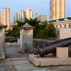 Antique bronze cannon at Shipaotai (stone cannon) park at shantou, Guangdong, China.