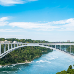 Rainbow Bridge above Niagara River. The arch bridge between the United States of America and Canada.