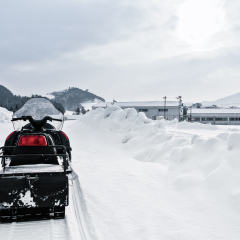 Snowmobile parking in the mountains ski resort, South Korea