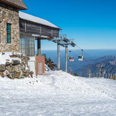 Ski chair lift is covered by snow in winter,Deogyusan mountains in South Korea.