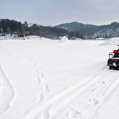 Snowmobile parking in the mountains ski resort, South Korea