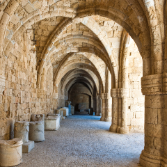 Greece, Dodecanese, Rhodes, the courtyard of the old Hospital of St. John,s Knights, actually Archaeological Museum