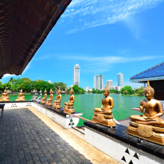 The Statues Of Seema Malakaya At The Gangarama Temple In Beira Lake, Seema Malakaya Is The One Of Beautiful Religious Structures In Colombo 