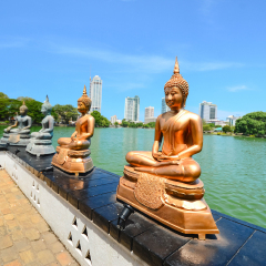 The Statues Of Seema Malakaya At The Gangarama Temple In Beira Lake, Seema Malakaya Is The One Of Beautiful Religious Structures In Colombo 
