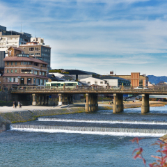 Sanjo bridge in Kamo river kyoto Japan