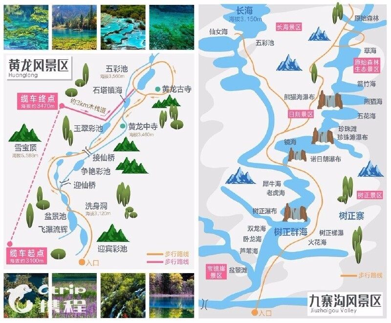 黄龙古寺,争艳彩池,盆景池,洗身洞等景点最后到达迎宾彩池,离开景区