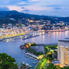 Atami City, Japan Skyline at twilight.