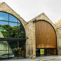 Exterior view of Barcelona Maritime Museum. Museum is located in building of the old Royal Shipyards, on the waterfront of the city. Barcelona, Catalunya, Spain.