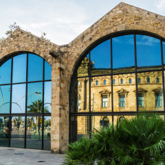 Exterior view of Barcelona Maritime Museum. Museum is located in building of the old Royal Shipyards, on the waterfront of the city. Barcelona, Catalunya, Spain.