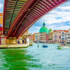Venice cityscape, church of san simeone picollo and The Constitution Bridge (Ponte della Costituzione)