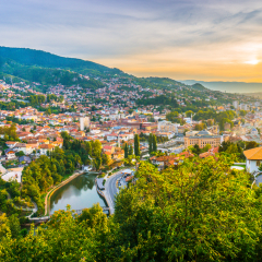 Sunset view of Sarajevo from most popular panoramic spot in Sarajevo; Yellow Fortress (Zuta Tabija), Vratnik
