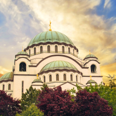 Beautiful view of the temple of St. Sava in Belgrade, Serbia on a sunny say