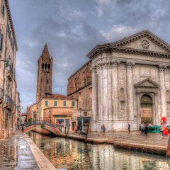 Canal in Venice with Ca' Rezzonico Palace, Venice, Italy (HDR)