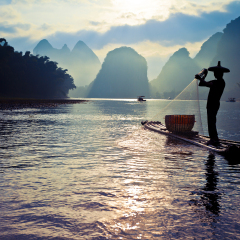 Fishermen fishing in Lijiang River,Guilin,China