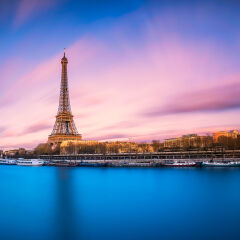 Eiffel Tower and pink sky, Paris, France