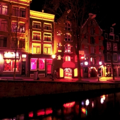 Red light district by night in Amsterdam the Netherlands