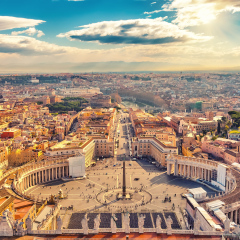 Saint Peter's Square in Vatican and aerial view of Rome