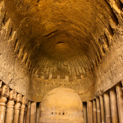 Vihara or Prayer Hall at Kanheri Caves in Sanjay Gandhi National Park, India.
