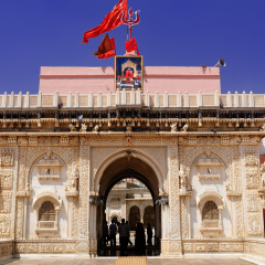 Main gate to Rat Temple (Karni Mata Mandir) near Bikaner, Rajasthan, India