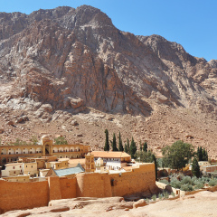 Mountain cloister landscape. Saint Catherine's Monastery in Sinai Peninsula, Egypt. 