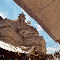 Old renaissance Basilica di San Lorenzo in city centre of Florence, Tuscany, Italy