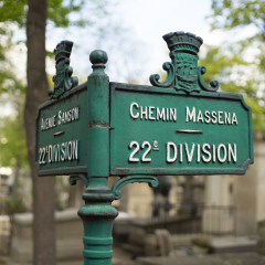 Old Signs of divisions in the Montmartre Cemetery, Paris, France
