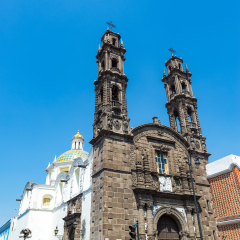View of the historic San Cristobal church in the colonial center of Puebla, Mexico