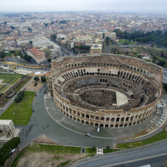 Aerial shot of the Colosseum in Rome, Italy
