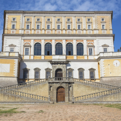 Detail of the facade of Palazzo Farnese in Caprarola, small village near Rome, Italy. This historic and beautiful palace was built in the Renaissance era.