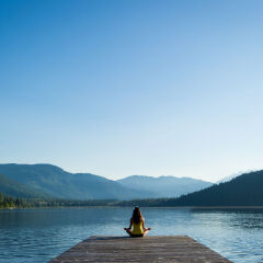 Easy Pose Tranquil Lakeside meditation at sunrise