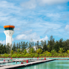 air control tower at a seaplane airport, maldives