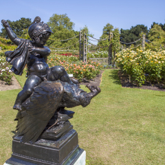 The Lost Bow statue situated in Queen Marys Gardens in Regents Park, London.