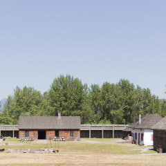 Fort Langley with Log Cabins and fortified Wall - Langley, British Columbia, Canada