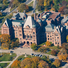 Queen's Park is an urban park in Downtown Toronto, Ontario, Canada. The park is the site of the Ontario Legislative Building, which houses the Legislative Assembly of Ontario.