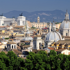 Rome - view from Castel sant Angelo to Museo nazionale Romano - view from the the old military castle or fortification towards the national museum of Rome 