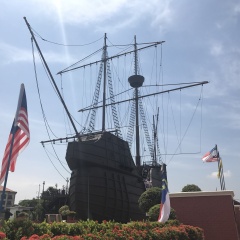Malaysia-Malacca - Maritime Museum of Malacca. A must visit 6 floors high impressive ship, known as a carrack or Nau. Ship made from wood