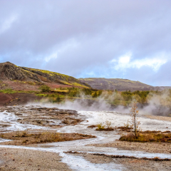 stormy day at the first geysir in Iceland.