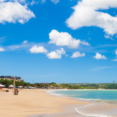 Tropical beach Jimbaran Bali near the popular temple Pura Segara, South Kuta / Tropical beach and ocean in Bali / Indonesia, Bali