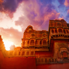 Junagarh Fort, Bikaner, Rajasthan, courtyard at the sunset