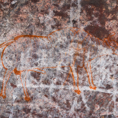Satkunda Rock Paintings, near Bhopal, MP, India. These paintings are more than 5000 years old and are similar to Bhimbetka rock shelters, a world heritage site.