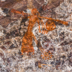 Satkunda Rock Paintings, near Bhopal, MP, India. These paintings are more than 5000 years old and are similar to Bhimbetka rock shelters, a world heritage site.
