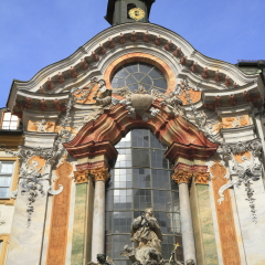 Historic facade of the baroque Asam Church (Asamkirche) in Munich