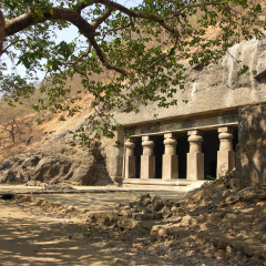 5th century Hindu Temple in the Elephanta caves Maharashtra State , India 