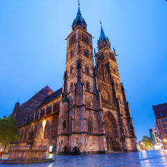 St. Lawrence church at night after rain in Nuremberg, Germany