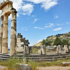 Athena Pronaia Sanctuary in Ancient Greek archaeological site of Delphi,Central Greece